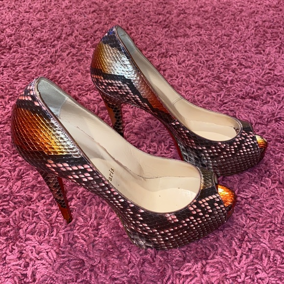 Christian Louboutin Snakeskin Open Toe Pumps - Picture 2 of 11